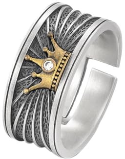 KONFEN Bagues Couronne Homme, Viking Bagues Ajustables Sculptées Chevalière Hommes Bague, Vintage Hip Pop Open Rings Gothic Punk Classic Unique Texture Bijoux pour Hommes, Argent