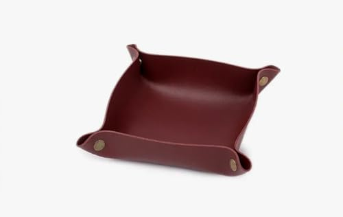 Generisch Ablageschale Leder, Schlüsselablage, Organizer, Taschenleerer, Tablett Leder Faltbar, für Schmuck, Schlüssel, Kleingeld, Handy, Uhr oder Portemonnaie (Burgundy, 20cm*20cm)