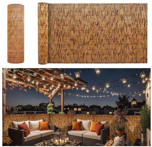 BZCKBZ Natürlicher Sichtschutz 70% Verdunkelungs Schilfzaun Winddichter Dekorative Zäune Schilfrohrmatte Für Gartenzaun Galerie Restaurant Hotel Terrasse(120x550cm(3.9x18.0FT))