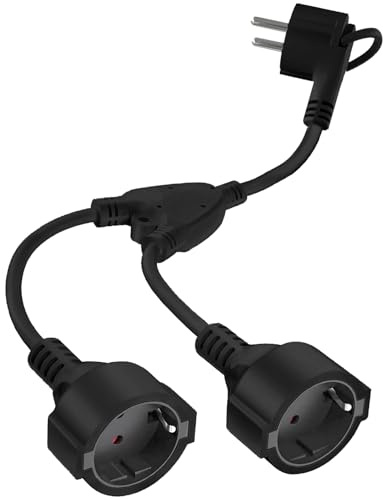 DKTYGER Doppelstecker für Steckdose, Verlängerungskabel mit 2 Schuko Steckdosen, 2 in 1 Steckdosenadapter mit Flexible Kable, Verlängerungskabel Doppelstecker Mehrfachsteckdose 3 * 1.5 mm² Schwarz