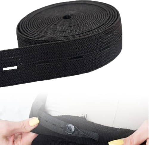 HSYTEK Cinta elástica de 30 m con ojales, 15 mm de ancho, para costura, costura elástica, para agujeros de botones, almacenamiento, pelucas, manualidades, color negro