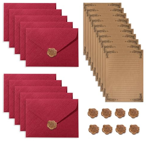 YZROHYI 10 Pezzi Carta da Lettera con Busta Elegante,Buste Lettere Vintage,Lettera Antica,Carta per Lettere Decorata,Carta Stazionaria,Carta da Lettera Classica con 10 Adesivi Sigillo Di Cera