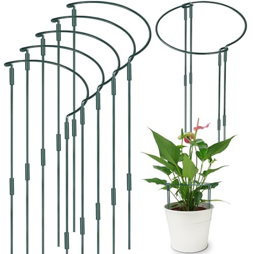 YeahBoom 5PCS 25x60cm Estacas de Soporte para Plantas,Ajustables Semicirculares Soportes para Plantas,Tutor Plantas,Soporte para Plantas de Jardín para Flores Rosa Tomates Trepadoras Arbusto