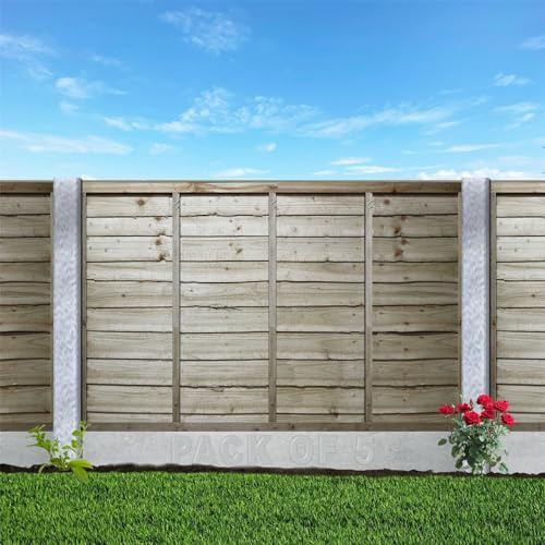 Premier Lap Pack of 5 6x4ft (W: 6ft x H: 4ft) Two Sided Fully Framed Pressure-Treated Waney Overlap Garden Fence Panel with Extra Vertical Bracing Width 1828mm x Height: 1200mm