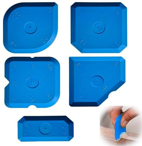 5 Pcs Silicone Seam Tool,Durable Sealant Finishing Tool Set,Reusable Sealant Smoothing Caulking Tools,Silicone Smoothing Tools for Kitchen Bathroom Floor Ceramic Grout Finishing Sealing (Blue)