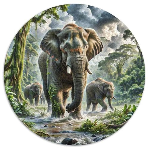 Éléphant Sauvage écrasant Les vignes 1000 Pièces Jigsaw Puzzles Art Puzzle Circulaire pour Enfants Cadeaux Jeu D'Intelligence De l'art De La DécoRat ION Moderne 1000pcs (67.5x67.5cm)