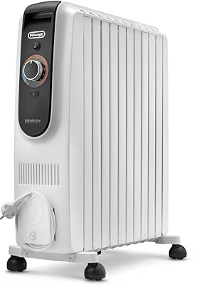 De'Longhi Dragon EasyTronic – Radiatore ad Olio per stanze fino a 75 m³, Stufa Elettrica con Termostato di Sicurezza, 10 Elementi, 12 Livelli di Riscaldamento, Portatile, 2500W, Bianco (TRD51025)