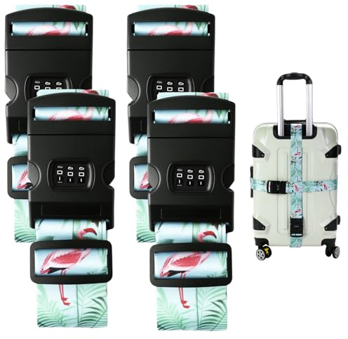 2 Pezzi Cinghia Valigia in Poliestere Rinforzato con Lucchetto a Combinazione + 2 Etichette Bagaglio – Regolabili 100–180 cm, Colorate e Facili da Riconoscere, Accessori per Trolley e Viaggio