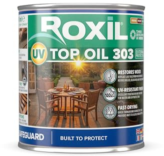 Roxil UV Top Oil 303 500 ml| Acabado transparente de mate a brillante | Barniz para madera de exterior resistente a los rayos UV| Protección para madera resistente a la intemperie y de larga duración