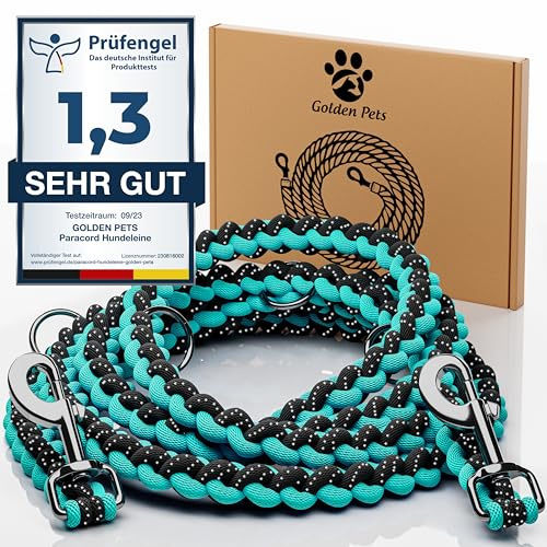 Testnote: Sehr gut - Hundeleine reflektierend I 2m, verstellbar, wetterfest & reißfest bis 250 kg I Paracord Führleine, Umhängeleine I kleine - große Hunde