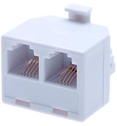 Adattatore e Splitter RJ11 a 2 Vie | 2 Prese Jack Femmina a Spina Maschio | Convertitore Porta Universale Connettore Extender Phone Coupler | Cavo di Rete Fissa | 4 Fili | Bianco
