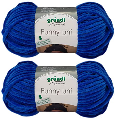 2x100 Gramm Gründl Funny Uni Softgarn SB Pack Babygarn inkl. Anleitung für EIN Funny Bunny 14 Blau