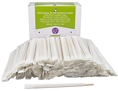 GoBeTree 500 Rührstäbchen Einzeln Verpackt 14 cm, Kaffee Stäbchen Holz | Holzstäbchen und Kaffeesticks einzeln in Papier verpackt, für Vending-Automaten, Café und Büro, für Tassen von 120-360 ml
