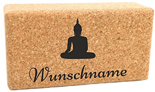 Yogablock Kork personalisert Wunschmotiv + Name - 22.5 x 12 x 7.5cm - DEIN eigener Yoga Block mit Lasergravur