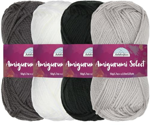Amigurumi Select 100% Acrylic Craft Yarn Skeins Crochet and Knitting Projects - Acrylic Fingering Weight - Shades of Grey - 4 Skeins