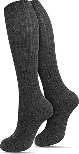 normani 3 Paar Kniestrümpfe aus 100% reiner Schafwolle, thermisch dämmende Schafwollsocken mit verstärkte Sohle