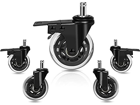 Hirate 3 Chair Casters Heavy Duty Lockable Swivel Caster Replacement with Plug-in Stem 7/16 x 7/8 for Home Office Chairs (Pack of 5, 3 with Dual Brake & 2 Without)