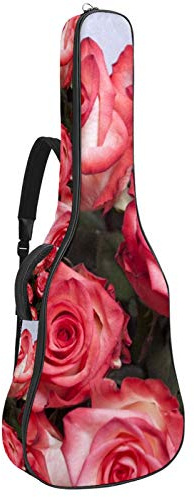 Gitarrentasche mit Reißverschluss, wasserdicht, weich, für Bassgitarre, Akustik- und klassische Folk-Gitarre, Pink Rose Flowers