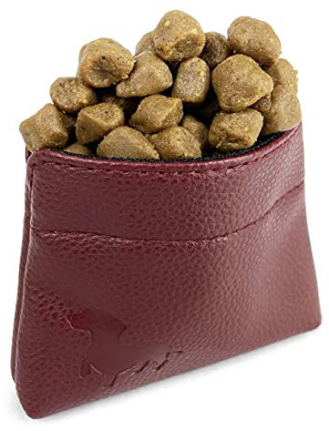 Pet Pal Pocket Pouch – Kleine Leckerlis Trainingstasche mit Clip und Magnetöffnung – Einfache und stilvolle Tasche mit niedrigem Profil – veganes Leder – Kastanienbraun mit schwarzer Innenseite