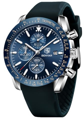 BY BENYAR Uhren Herren Chronograph Analog Quarz Armbanduhr Herren Wasserdicht Leuchtende Datum Silikon Herrenuhr Mode Lässig Sport Business-Kleid Uhren fur Männer Elegantes Geschenk
