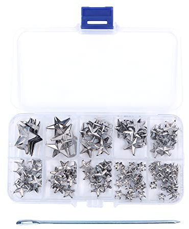Tiardey 150 Stück Nagelkopf-Sternnieten,handgepresste Metall-Punknieten für Lederhandwerk,Goth & Accessoires,Gürtel,Designerkleidung und DIY-Dekoration – Silber