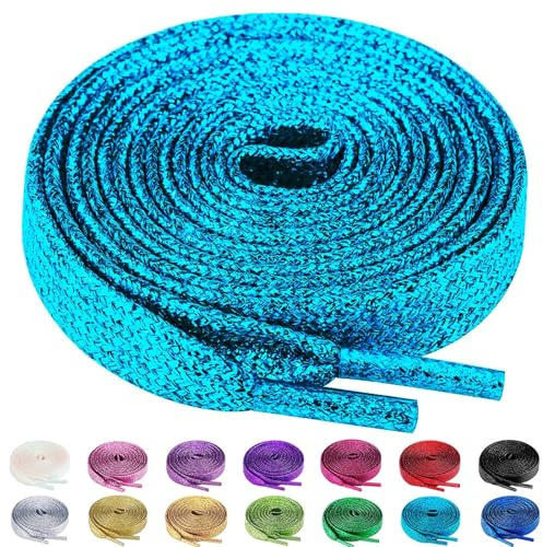 Olukssck 2Paar Glitzer Schnürsenkel, Farbige Flache Schuhbänder für Sneaker | 10mm Breit, Ersatz für Turnschuhe, Sportschuhe, Freizeitschuhe, Laufschuhe, 15 Farben, 80 - 160cm
