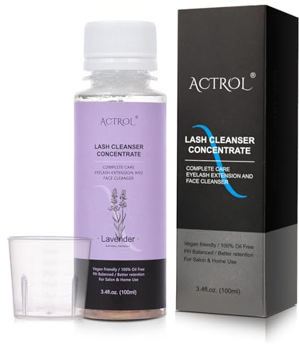 ACTROL Wimpern-Shampoo Konzentrat 100 ml, Wimpernverlängerungsreiniger, Lavendel-Konzentrat, schäumendes Shampoo ohne Parabene und Sulfate, Waschen für Wimpernverlängerungen, inkl