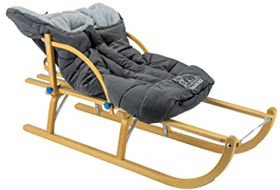 Davoser-Schlittenset: Schlitten + Schlittensack + Schlittenlehne + Schlittenleine - Holzschlitten für Kinder und Babys - Holzrodel - Rodelschlitten (115 cm)