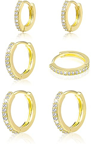 ALEXCRAFT Örhängen Set 925/14K Silver Guldpläterade Diamond Hoop Örhängen Liten Hoop Brosk Hypoallergen Bästa presenten till älskare Unisex