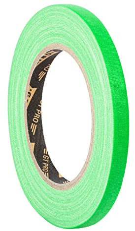 GRIP Eventbasics GT PRO Spike Tape matt - Neon Tape 10 mm x 25 m - neongrün | Neon Gaffa Tape schmal, klebt stark, sehr formanpassungsfähig, beschriftbar, matt, reflexionsfrei, für Deko und Markierung