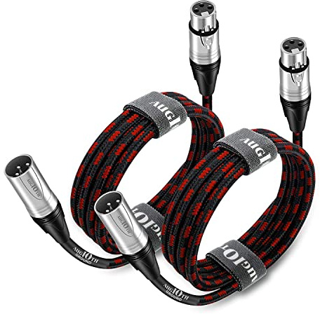 Augioth XLR to XLR Pro Mic Cable 6 Meter 2-Pack Male to Female XLR Cable 3-pin Red Balanced Shielded Microphone Cable for Amplifier Mixer,Speaker Systems,Recording Studio | 3-Pin Balanced Shielded Microphone Cable Cord for Amplifier Mixer,Speaker Systems,Recording Studio
