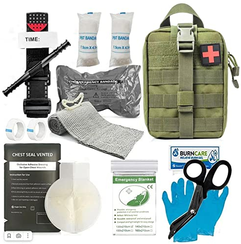 AAADRESSES Notfall Trauma Kit, 12 StüCk Kompakt Taktische Trauma Erste Hilfe Tasche, Erste Hilfe Set füR üBerlebende, füR Outdoor Camping Wandern Rucksacktourismus und Reisen,F,1 set