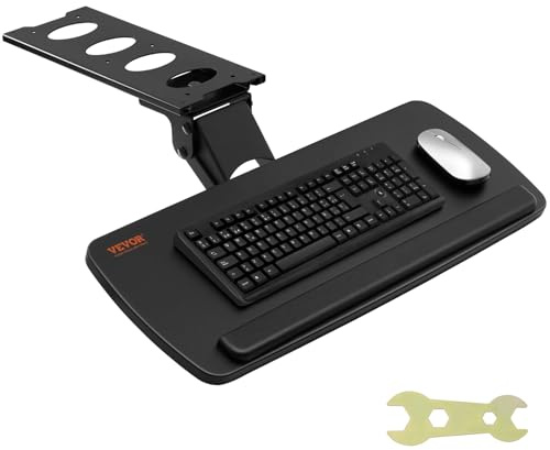 VEVOR Support Clavier 63,5x25 cm Plateau pour Clavier et Souris Coulissant sous Bureau Charge Max 5 kg Tablette Coulissante Clavier Fixation Facile Hauteur et Angle Réglable pour PC Bureau Domicile
