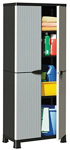 TANZEM Kunststoffschrank 68x39x171,5 cm Rattan-Design, Lagerschrank, Kunstoffschränke, Putzmittelschrank, Beistellschrank, Geräteschrank, Mehrzweckschrank