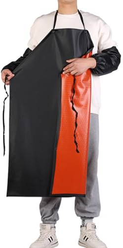 Wasserdichte Schürze, verstellbar, hohe Widerstandsfähigkeit, industrielle Arbeitsschürze aus PVC-Gummi, ölbeständig, Fabrik, Metzgerschürze für Männer und Frauen, schwarz, 120 cm