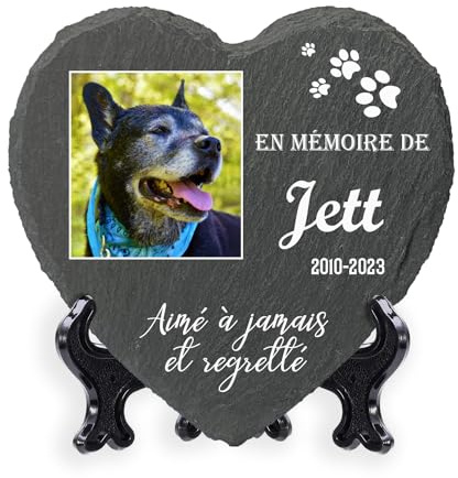 AIGAT Plaque commémorative carrée personnalisée 25 x 25 cm avec nom, Date, Photo et Support pour Animal Domestique, Chat, Chien, Ardoise, Pierre tombale - Grande Photo