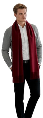 LA FERANI Bufanda de cachemira para hombre, invierno, otoño, fina, 185 x 65 cm, bufanda de cachemira, estilo casual, bufanda de lana, lana, color uniforme, bufanda para hombre, Rojo vino., 185 cm x 65