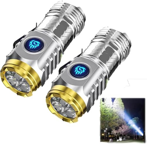 Kolarmo Three-Eyed Monster Mini Flashlight,Rechargeable LED Flashlights High Lumens.Three-Eyed Monster Mini Flash Super Power Flashlight,Slim Portable Pocket Compact Torch (Silver*2)