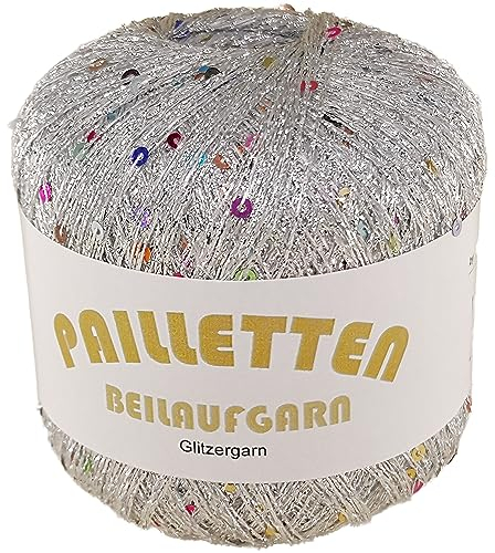 Pailletten Beilaufgarn auf 25 Gramm Knäuel Farbe Silber mit Pailletten in Multicolor