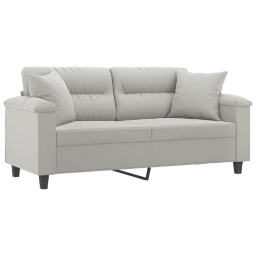 vidaXL Sofa 2 Sitzer, Couch mit Kissen, Liegesofa für Wohnzimmer, Polstersofa Sessel Relaxsofa Loungesofa Relaxcouch, Hellgrau Mikrofasergewebe