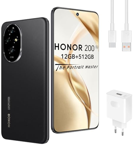 HONOR 200 5G Smartphone 12+512GB, 120Hz 6.7“ AMOLED, 50MP Triple Kamera, Snapdragon 7 Gen 3, 5200mAh Akku mit 100W Ladegerät, Android 14, Dual SIM, NFC, Schwarz