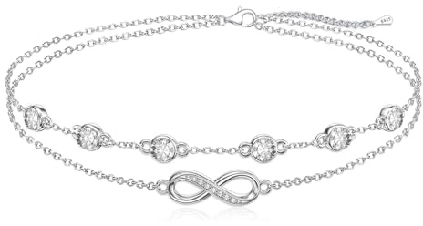 Unendlichkeitszeichen Armband Damen 925er Sterlingsilber Geburtsstein | Doppelherz Armband Schmuck GeburtstagsGeschenk für Frauen Freundin Mutter