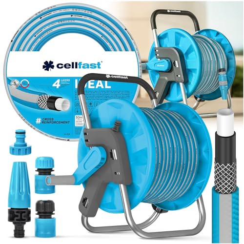 GARTENSCHLAUCH SCHLAUCHTROMMEL WASSERSCHLAUCH 1/2 30M MIT GARTENBRAUSE & KUPPLUNG ANSCHLUSS SET CELLFAST IDEAL Trommel Schlauchaufroller 1/2 Zoll Schlauchwagen mit Schlauch Flexible Anti-Verdrehung