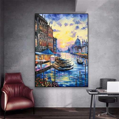 Yocheng Leinwanddruck,Reiseposter,buntes Boot,Landschaft,Wandkunst,Kanal,Leinwandbild,Bürodekor 30x40cm ohne Rahmen
