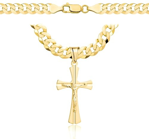 AMAR OPRAVA goldketten herren kreuz 585, Kette Herren 925/585 - goldkette herren 585 massiv - Kreuz Kette 60 cm - Goldkette Kreuzkette - Halskette Herren dicke 6,5 mm Panzerung