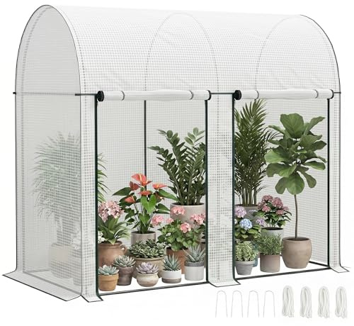 Outsunny Invernadero de Exterior Invernadero de Jardín con 2 Puertas Enrollables con Cremallera Marco de Acero y Cubierta de PE 140g/m² Anti-UV Impermeable para Plantas Flores 200x100x178 cm Blanco