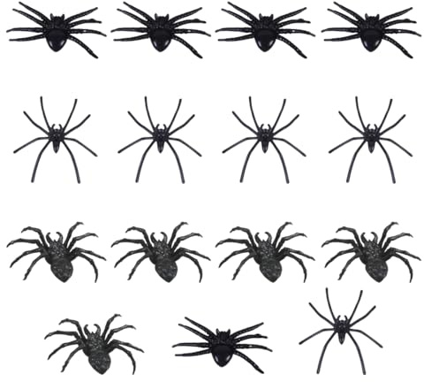 Realistische Plastik Spinne,15PCS Halloween Spinnen Streich Requisiten,Spinnen Tischdekoration,Spinnen aus Kunststoff,Lebensechte Gummispinne,Realistische Spinne Spielfiguren Halloween Streich Scherz