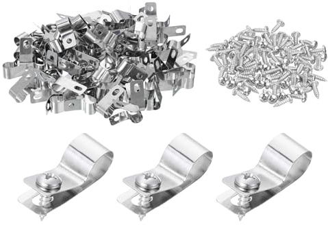 sourcing map 100Pcs Fence Wire Clamp, Cable Clamp Wire Fence Clips with Screws Mounting Clip for 10mm OD Wire for Wood Metal, Vinyl, Fence