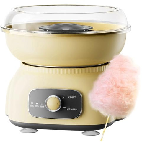 FAcoLL 500W Cotton Candy Maker, Commercial Cotton Candy Machine with Splash Prevention Bowl, Electric Candy Floss Maker for Kids Gift Birthday Party yellow