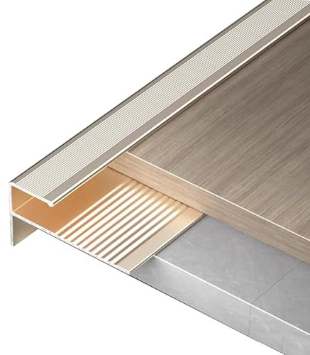 Perfil de TransicióN para Suelo Borde de Escalera Antideslizante para Baldosas de Piso de Madera, Tira Protectora de Transición de Escalones en Forma de F para Concreto, Protector de Borde Redondeado(